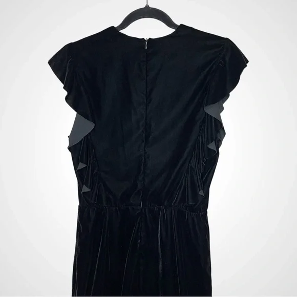 ❌ZARA Woman Black Velvet Ruffled Jumpsuit, Small - Picture 7 of 11